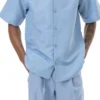 (3XL) Carolina Blue Tone On Tone 2 Piece Short Sleeve Walking Suit Set