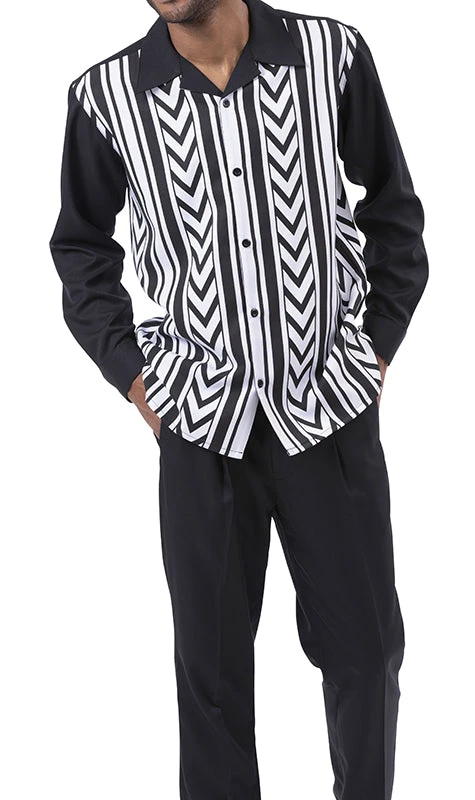 (4XL/50) Black Chevron Pattern Design 2 Piece Long Sleeve Walking Suit Set 1 (4XL/50) Black Chevron Pattern Design 2 Piece Long Sleeve Walking Suit Set