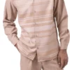 Tan Horizontal Design 2 Piece Long Sleeve Walking Suit Set
