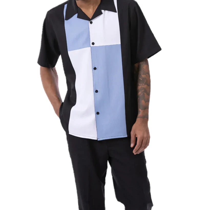 Carolina Blue Color Block Walking Suit 2 Piece Short Sleeve Set 1 Carolina Blue Color Block Walking Suit 2 Piece Short Sleeve Set
