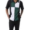Emerald Green Color Block Walking Suit 2 Piece Short Sleeve Set