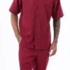Burgundy Tone On Tone Vertical Stripes Walking Suit 2 Piece Short Sleeve Set