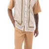 Cognac Symmetry Pattern Walking Suit 2 Piece Short Sleeve Set