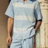 Carolina Blue Horizontal Stripes Design 2 Piece Short Sleeve Walking Suit Set