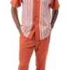 Papaya Tone On Tone Stripes Walking Suit 2 Piece Short Sleeve Set