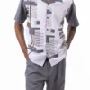 Gray Line Pattern Walking Suit 2 Piece Short Sleeve Set