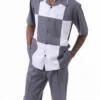 Gray Color Block Walking Suit 2 Piece Short Sleeve Set