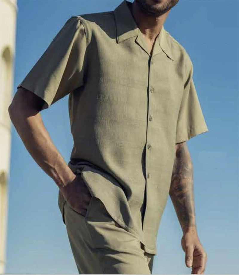 Olive Weave Pattern Walking Suit 2 Piece Short Sleeve Set 1 Olive Weave Pattern Walking Suit 2 Piece Short Sleeve Set