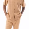 Tan Weave Pattern Walking Suit 2 Piece Short Sleeve Set