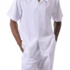 White Weave Pattern Walking Suit 2 Piece Short Sleeve Set