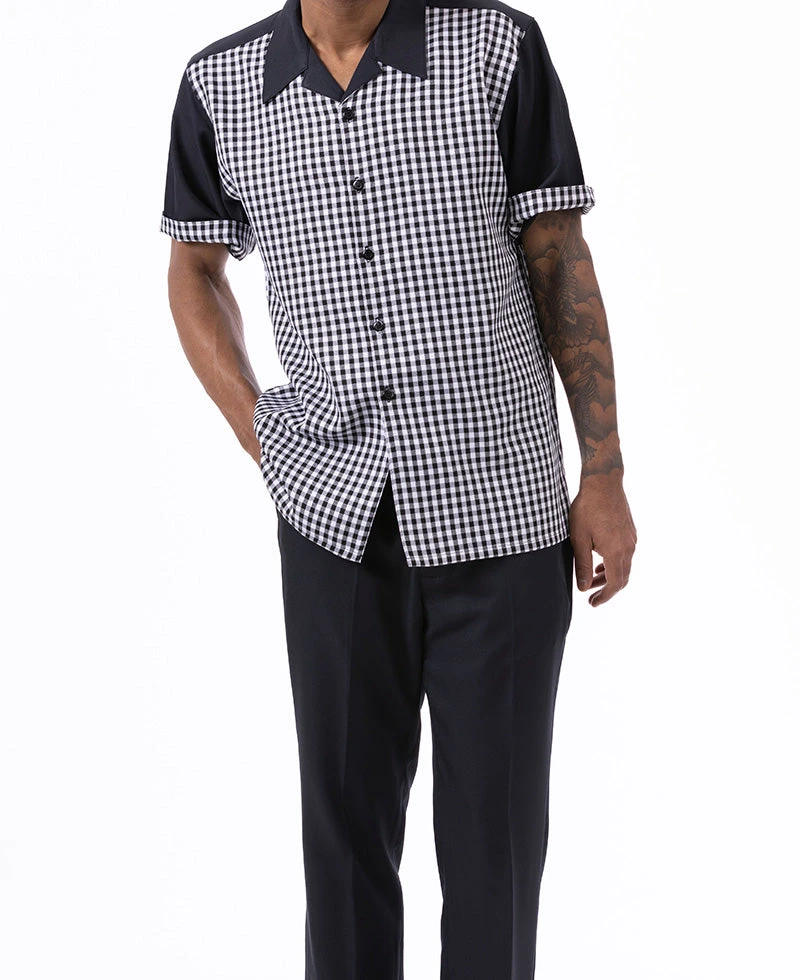 Black Check Walking Suit 2 Piece Short Sleeve Set 2 Black Check Walking Suit 2 Piece Short Sleeve Set - Image 2