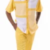 Canary Yellow Color Block Walking Suit 2 Piece Short Sleeve Set