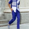 Purple Color Block Walking Suit 2 Piece Short Sleeve Set