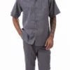 Gray Tone On Tone Windowpane Walking Suit 2 Piece Short Sleeve Set