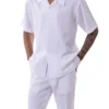 White Tone On Tone Windowpane Walking Suit 2 Piece Short Sleeve Set