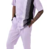 Lavender Vertical Stripe Design Walking Suit 2 Piece Short Sleeve Set