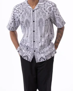 Black Floral Pattern Walking Suit 2 Piece Short Sleeve Set