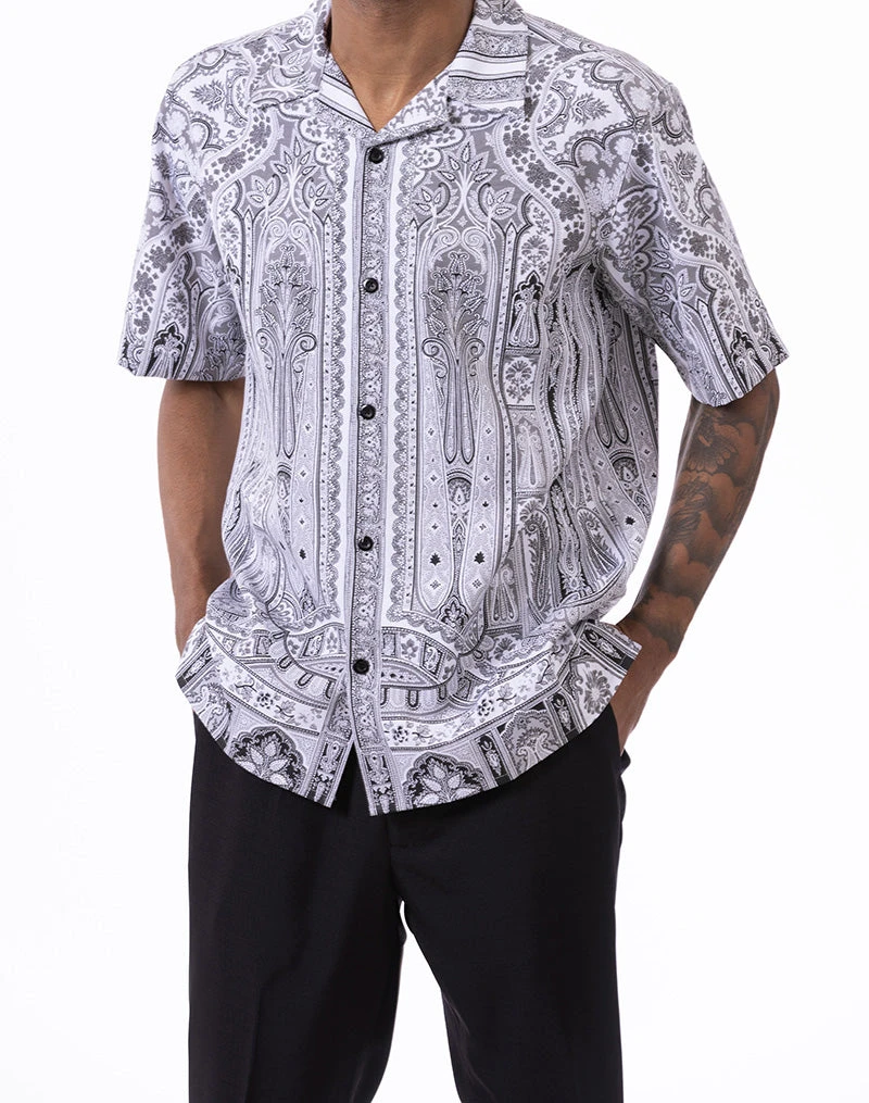 Black Floral Pattern Walking Suit 2 Piece Short Sleeve Set 2 Black Floral Pattern Walking Suit 2 Piece Short Sleeve Set - Image 2