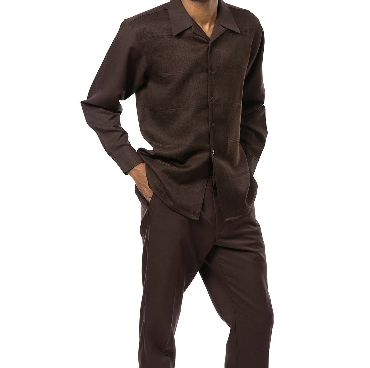 Brown Tone-on-Tone 2 Piece Long Sleeve Walking Suit Set 1 Brown Tone-on-Tone 2 Piece Long Sleeve Walking Suit Set
