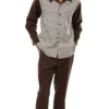 Brown Mini-Checkered 2 Piece Long Sleeve Walking Suit Set