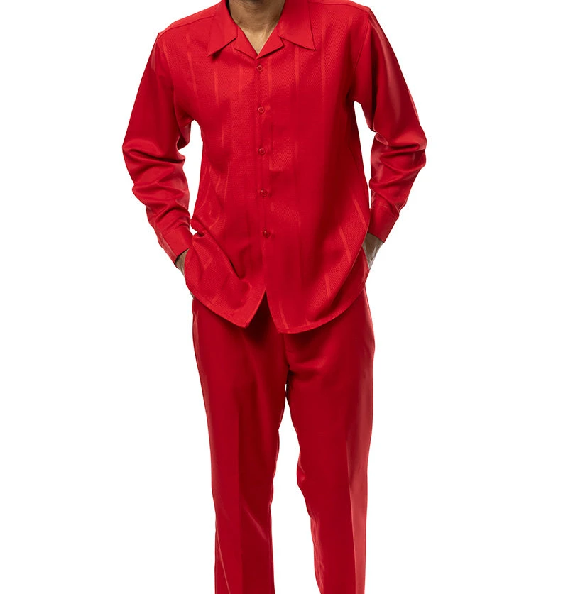 Red Tone-on-Tone 2 Piece Long Sleeve Walking Suit Set 1 Red Tone-on-Tone 2 Piece Long Sleeve Walking Suit Set