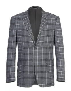 Regular Fit 2 Piece Notch Lapel Suit Gray Check Pattern
