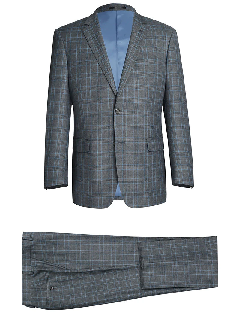 (46L) Regular Fit 2 Piece Dress Suit Windowpane In Light Gray 2 (46L) Regular Fit 2 Piece Dress Suit Windowpane In Light Gray - Image 2
