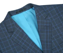 Regular Fit 2 Piece Dress Suit Windowpane In Blue 8 Regular Fit 2 Piece Dress Suit Windowpane In Blue -Gentri Store 293 6 3