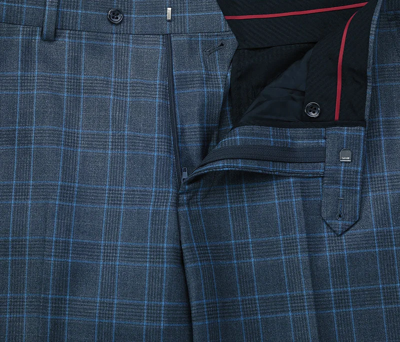 Regular Fit 2 Piece Dress Suit Windowpane In Blue 6 Regular Fit 2 Piece Dress Suit Windowpane In Blue - Image 6