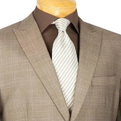 Pompey Collection - Men's Glen Plaid Dress Suit 2 Piece Regular Fit In Tan -Gentri Store 2RW 1 TAN 3