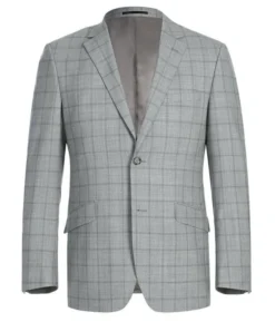 100% Wool Slim Fit Windowpane Dress Suit 2 Piece In Gray