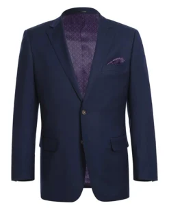 (52L) Wool Regular Fit Blazer Solid Color In Dark Navy