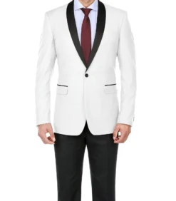 Off White 2 Piece Tuxedo Shawl Lapel Slim Fit