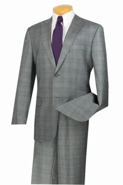 Pompey Collection - Men's Glen Plaid Dress Suit 2 Piece Regular Fit In Gray