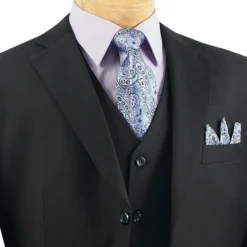 (36S) Avalon Collection - Regular Fit Men's Suit 3 Button 3 Piece Black -Gentri Store 3TR 3 BLACK 15 3