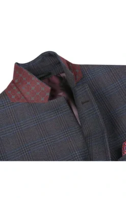Wool Blend Plaid Pattern Regular Fit 2 Button Blazer In Burgundy -Gentri Store 3 2ee5054c 69cc 4d5d b721 8b33204c639b