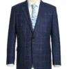 Wool And Silk Regular Fit Blazer Windowpane Pattern In Navy