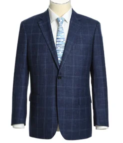 Wool And Silk Regular Fit Blazer Windowpane Pattern In Navy