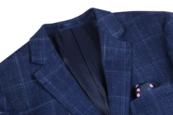 Wool And Silk Regular Fit Blazer Windowpane Pattern In Navy -Gentri Store 4Z8A0626