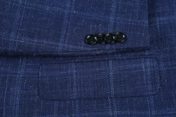 Wool And Silk Regular Fit Blazer Windowpane Pattern In Navy -Gentri Store 4Z8A0629