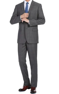 Trevi Collection - 2 Piece Suit 2 Buttons Glen Plaid Regular Fit In Gray -Gentri Store 4Z8A0849