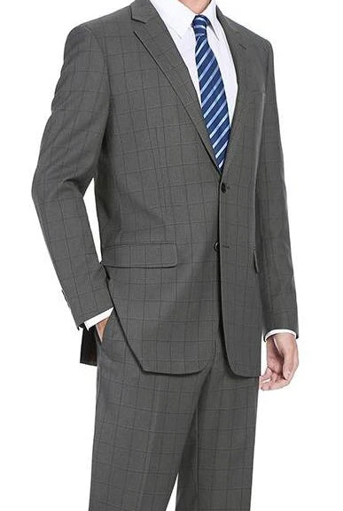 Trevi Collection - 2 Piece Suit 2 Buttons Windowpane Regular Fit In Gray 1 Trevi Collection - 2 Piece Suit 2 Buttons Windowpane Regular Fit In Gray
