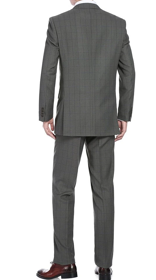 Trevi Collection - 2 Piece Suit 2 Buttons Windowpane Regular Fit In Gray 2 Trevi Collection - 2 Piece Suit 2 Buttons Windowpane Regular Fit In Gray - Image 2