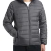 Men's Quilted Puffer Jacket With Detachable Hood In Gray