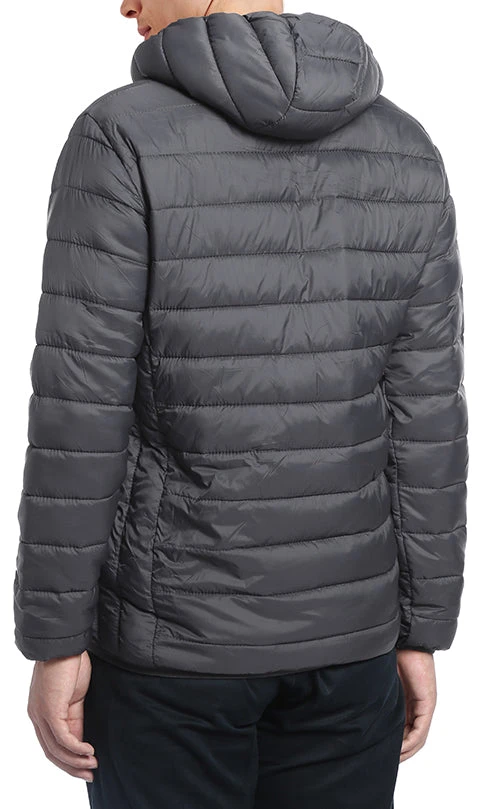 Men's Quilted Puffer Jacket With Detachable Hood In Gray 2 Men's Quilted Puffer Jacket With Detachable Hood In Gray - Image 2
