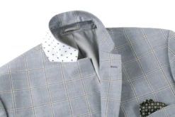 100% Wool Windowpane Pattern Regular Fit 2 Button Blazer In Stone Blue -Gentri Store 4Z8A7615