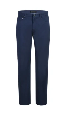 Stretch Cotton Flat Front Pants Straight Legs In Blue