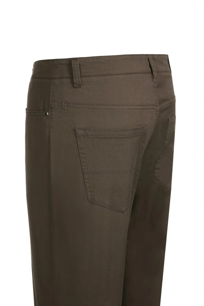 Stretch Cotton Flat Front Pants Straight Legs In Brown 2 Stretch Cotton Flat Front Pants Straight Legs In Brown - Image 2