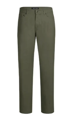 Stretch Cotton Flat Front Pants Straight Legs In Olive