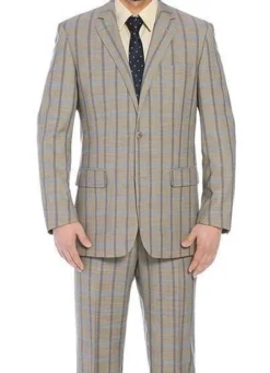 Bova Collection - Stretch Suit 2 Piece Tan Glen Plaid Regular Fit